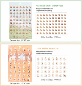 Detail of waterproof PET stickers featuring Hazelnut and Little White Bear cartoon patterns