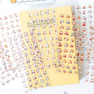 Cute cartoon animal PET stickers set with panda and cat for journaling and DIY crafts
