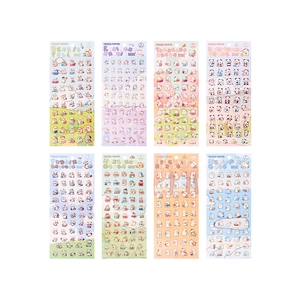 Set of 8 cute PET animal stickers featuring cartoon bears and rabbits for journaling