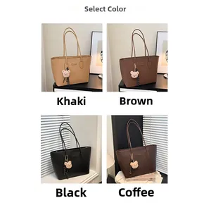 Collage of four vintage tote bags in khaki, brown, black, and coffee with bear charms