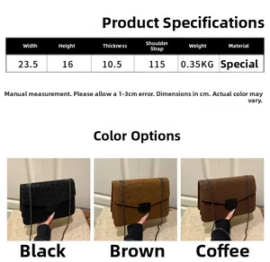 Detailed size chart and dimensions for leopard print chain crossbody bag in three colors