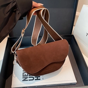 Sacoche Selle Femme Texture Daim Givré Sac Bandoulière Large Sangle Rabat Vague Mode Vintage Décontractée Sac À Épaule