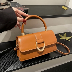Women PU Leather Crossbody Bag Small Square Handbag With Top Handle Gold Metal Buckle Elegant Shoulder Purse Casual