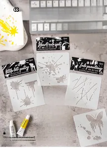 Set of 6 plastic stencils with abstract ink and butterfly patterns for painting art
