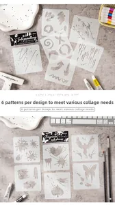 Detailed set of 6 hollow PET painting stencils with butterfly and heart patterns