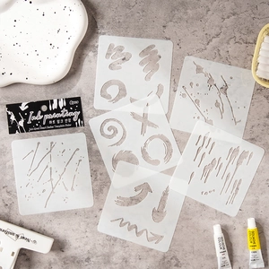 6-piece ink painting series stencils with translucent abstract splatter patterns