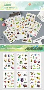 Set di 6 tatuaggi temporanei per bambini a tema insetti con api e farfalle colorate