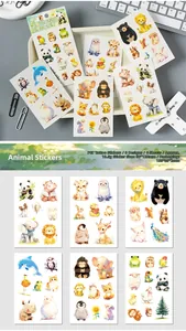 Specifiche dimensionali per 6 fogli di tatuaggi temporanei per bambini a tema animali