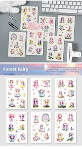 Dettaglio di set tatuaggi temporanei fate della foresta colorati per bambini in PET
