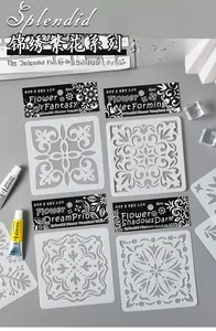 Close-up of DIY Splendid Flowers 6pcs stencil set with mandala floral painting templates
