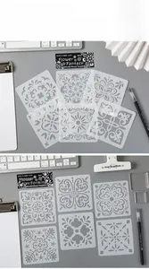 Detailed view of 6-piece PET stencils with floral and mandala patterns for journaling