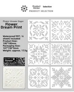 Detail view of 6-pack 100x100mm waterproof PET mandala stencils for DIY painting crafts