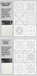 Macro detail of PET floral stencils showing diverse hollow-out patterns for scrapbooking