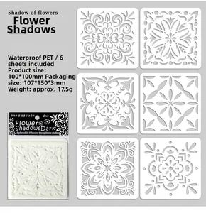 Detail of 6-pack floral PET stencils showing complex geometric patterns and waterproof material