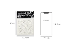 6-piece flower net forming stencil set with dimensions compared to iPhone 12