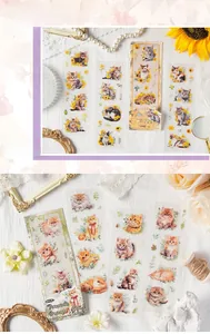 Detailed view of creative cat themed stickers including Lycoris and Orange Cat series