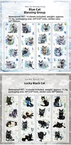 Waterproof PET cat stickers featuring watercolor floral designs for DIY scrapbooking