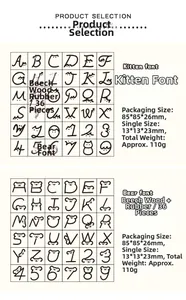 Detail view of 36pcs wooden stamps showing beech wood material and size specifications