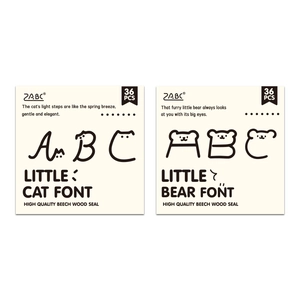 36-piece beech wood letter stamp set featuring cute bear and cat alphabet designs