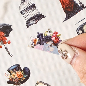 Vintage rose and birdcage art stickers in PET material for journal decoration