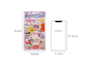 Confronto dimensioni degli adesivi giapponesi accanto al profilo iPhone 12 con misure