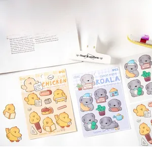 Detailed view of 3D cartoon chick and koala stickers for DIY phone cases and journals