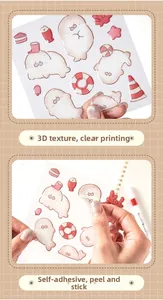 Detailed view of 3D embossed cartoon seal stickers with high-precision printing and self-adhesive