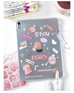 Clear iPad case with cute 3D cartoon pig and food stickers set for DIY decoration