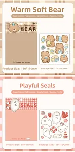Detailed view of 3D epoxy resin stickers in cute bear and seal designs with sizing info