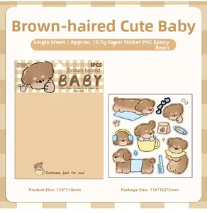 Detail view of 3D epoxy resin brown teddy dog stickers for DIY phone cases and journals