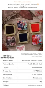 Detail showing vintage metal box ink pad specifications and creative paper craft tools