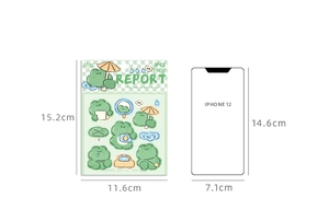 Green frog theme DIY 3D stickers size comparison against iPhone 12 phone case