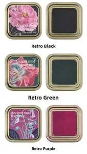 Detail showing vintage ink pads in metal tins for card making and paper crafting