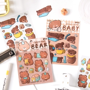 3D cartoon brown bear DIY stickers for phone cases and journals on white background