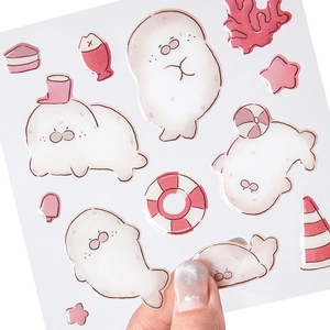 3D embossed seal bubble stickers with glittery ocean elements and cute pink characters