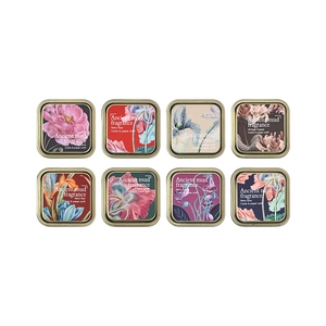 Set of 8 vintage floral tin ink pads for paper craft and journal decoration