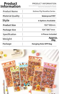 Detail view of waterproof PET guinea pig stickers set showing pack of 6 creative sheets