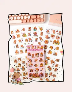 Close-up of 6pcs cute capybara stickers set for DIY scrapbooking and planners