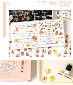 Macro detail of Capybara cartoon stickers and resin accessories for DIY journals