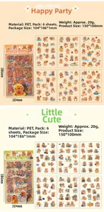 Detail of 6-sheet PET guinea pig sticker set with cute animal party scenes