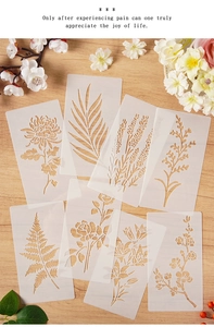 Dettaglio di 8 stencil floreali in PET traslucido per pittura fai-da-te e progetti creativi
