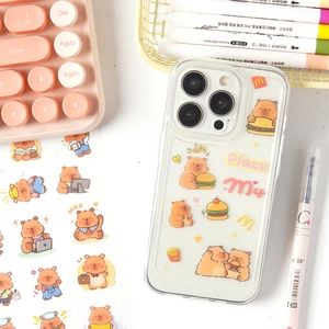 Cute McDonald's theme transparent iPhone case with bear stickers and food illustrations