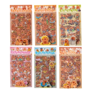 Set of 6 cute cartoon capybara stickers featuring food and party scenes for DIY journals