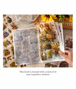 Detailed view of vintage sunflower sticker book with 20 unique PET decorative sheets