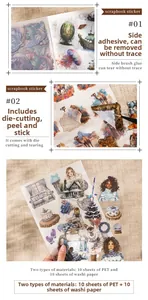 Detail of PET and washi paper stickers with ocean and desert themes for journaling