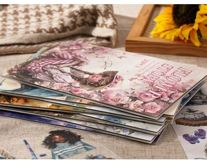 Detail of Flower Story vintage sticker collection with 20 pieces for scrapbooking