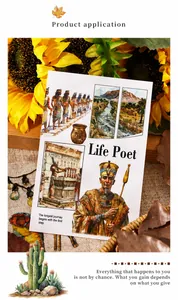 Artistic detail of ancient Egyptian themed stickers with Life Poet text on retro background