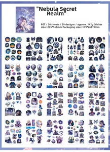 Nebula Secret Realm PET sticker set showing 20 unique fantasy galaxy themes for journaling