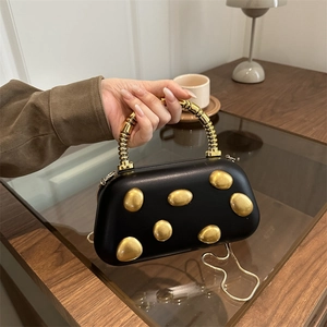 Retro Metallic Kieselstein Abendtasche PU Leder Umhängetasche Box Handtasche Gold Spiralgriff Künstlerisch Luxus Party