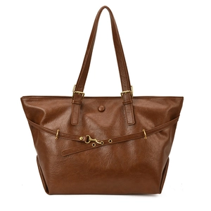 Retro brown large capacity tote bag with adjustable shoulder straps and gold hardware